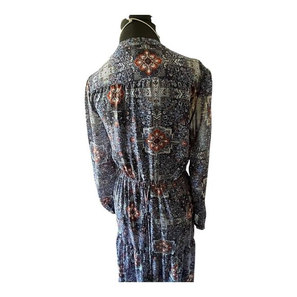 Xhilaration Dark Boho Sheer Maxi Dress Size SM Tiered Floral Whimsigoth Romantic - Picture 9 of 15